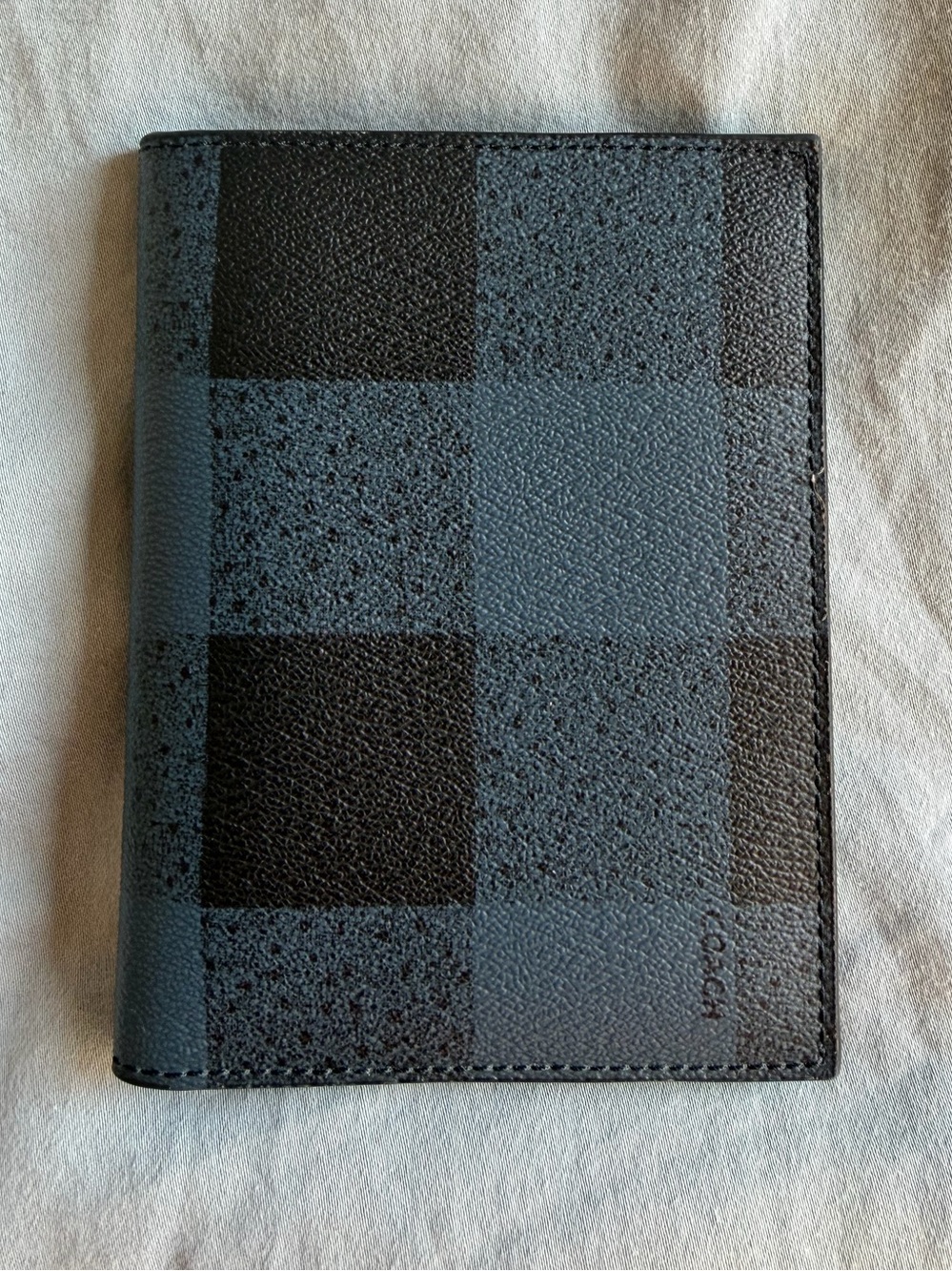 Coach Blue Black Checkered Passport Cover Case Travel Wallet